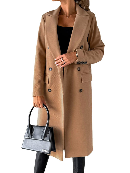 Faustine | Manteau Long Femme à Double Boutonnage et Col Revers