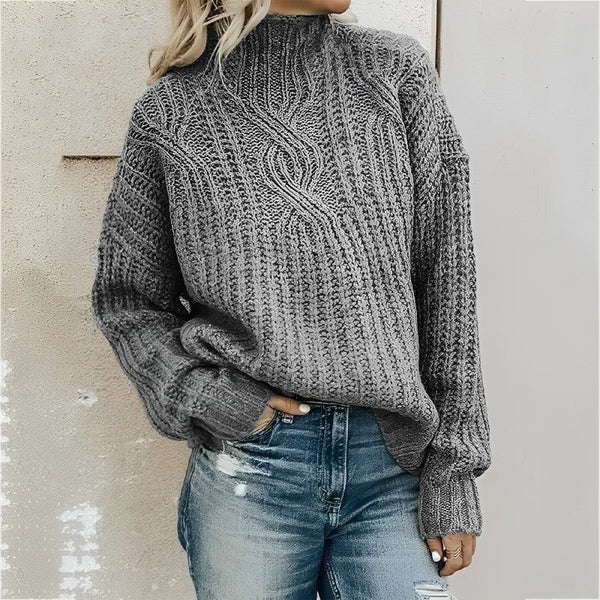 Josette | Pull Femme à Gros Tricot avec Col Montant Couleur Unie