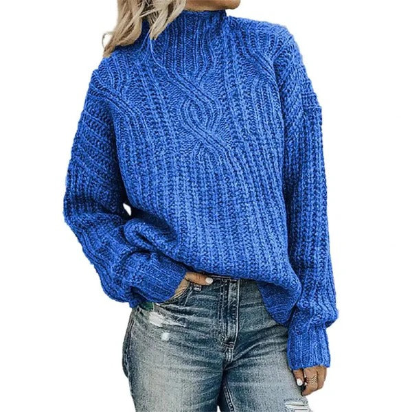Josette | Pull Femme à Gros Tricot avec Col Montant Couleur Unie