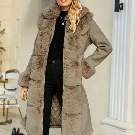 Fidélisse | Trench Coat Femme en Mélange Laine, Relaxed Fit avec Ceinture et Fausse Fourrure Luxueuse