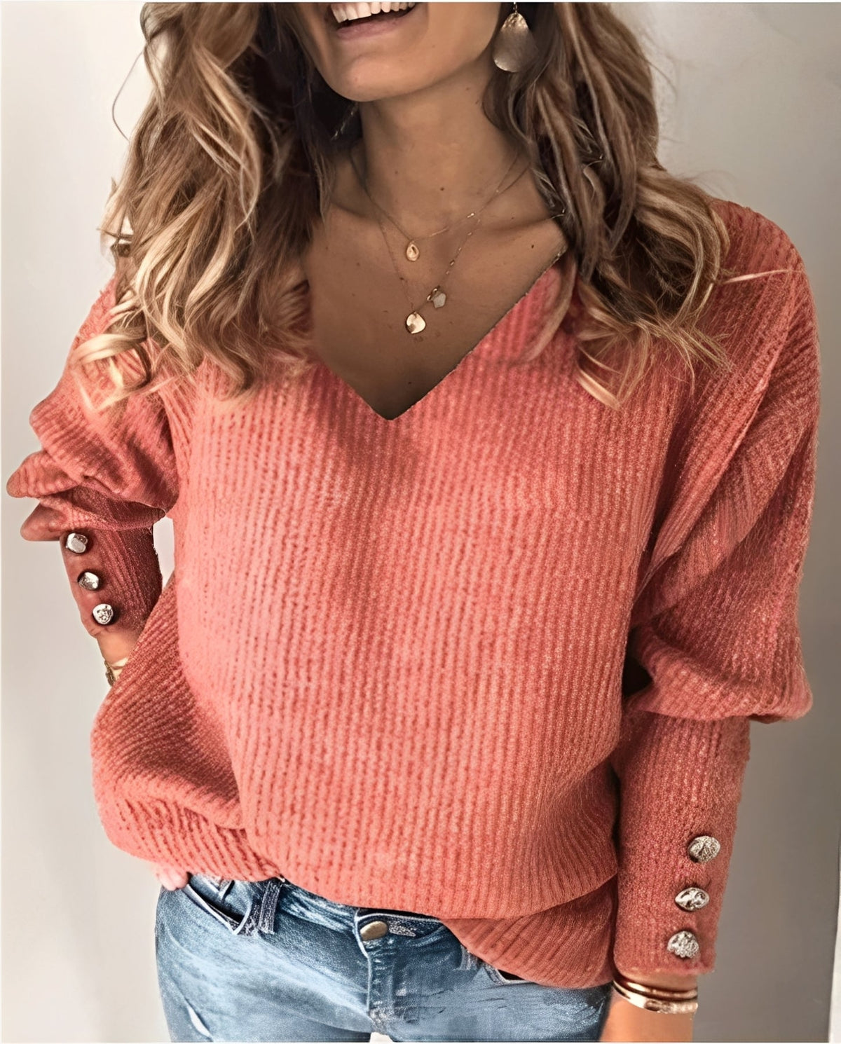 Pull en maille à col en V pour femme – Chic, Confortable & Polyvalent