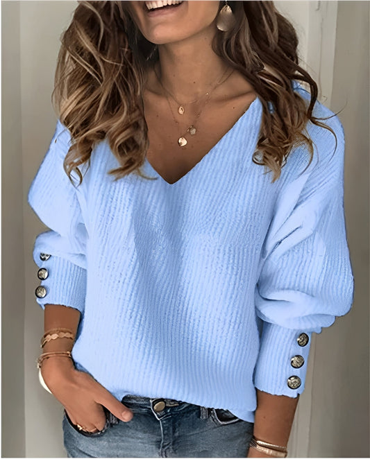 Pull en maille à col en V pour femme – Chic, Confortable & Polyvalent
