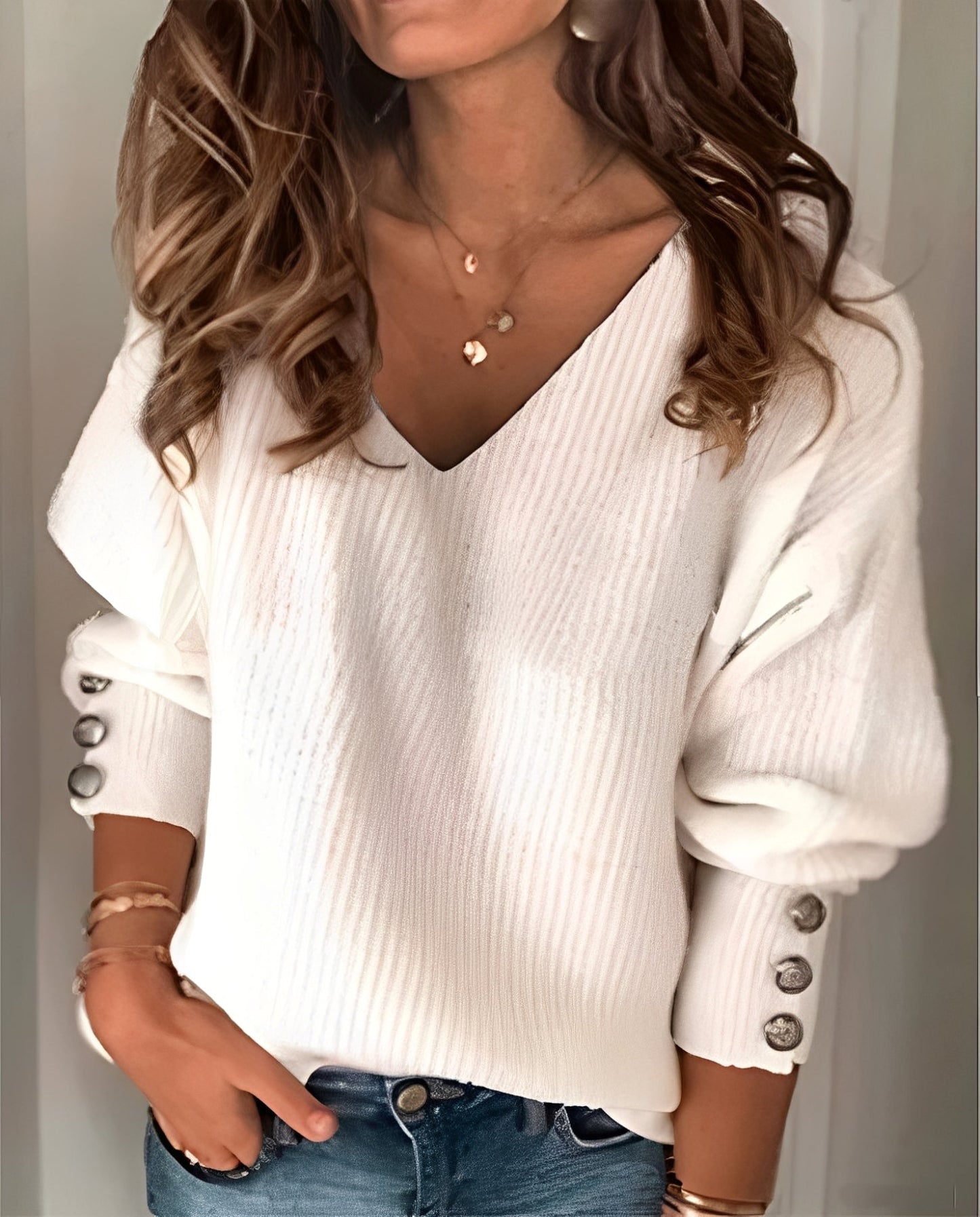 Pull en maille à col en V pour femme – Chic, Confortable & Polyvalent