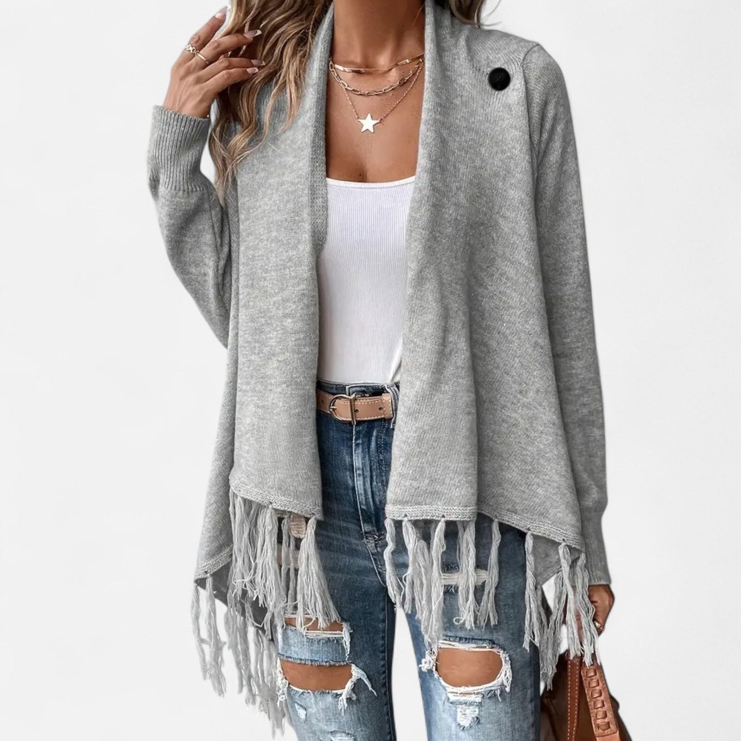 Fringe Tassel Shawl Femme | Écharpe Drapée Élégante | Finition à Franges & Style Chic