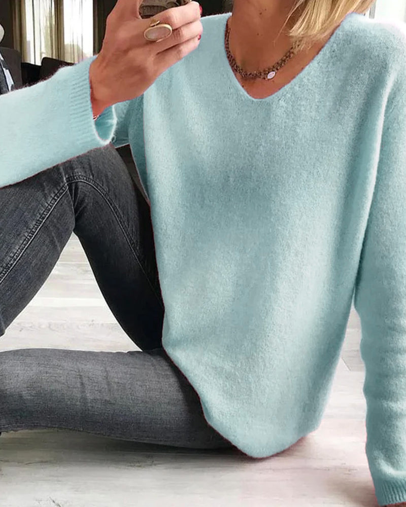 Laurence | Pull Col V Décontracté en Coton à Coupe Ample