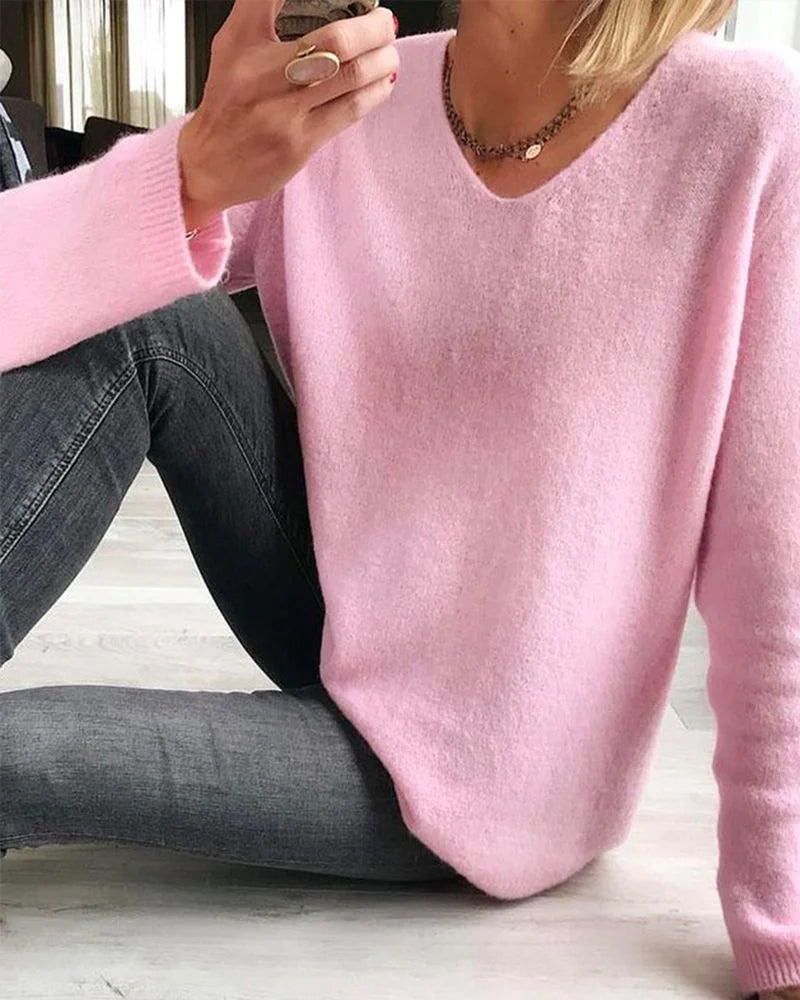 Laurence | Pull Col V Décontracté en Coton à Coupe Ample