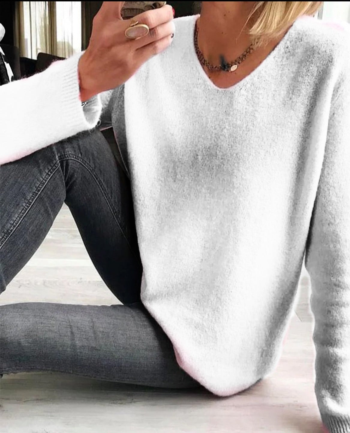 Laurence | Pull Col V Décontracté en Coton à Coupe Ample