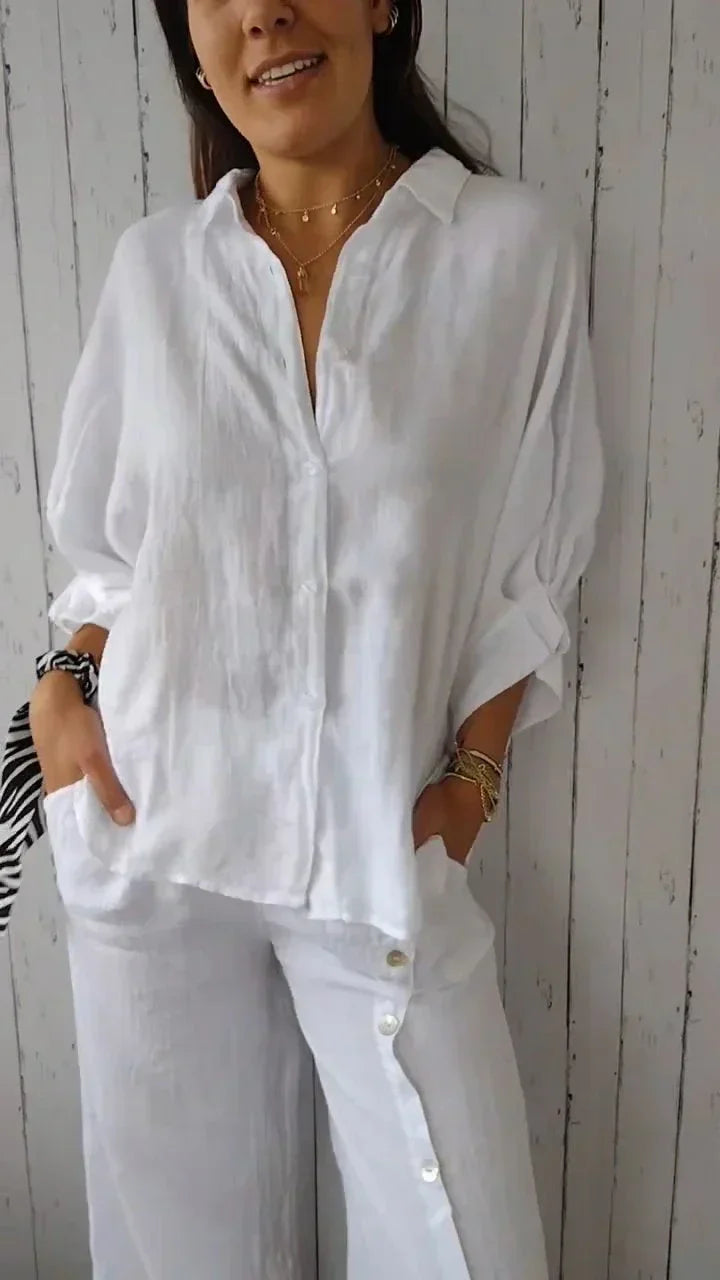 Alizée | Blouse Élégante en Coton et Lin avec Boutons pour Femme