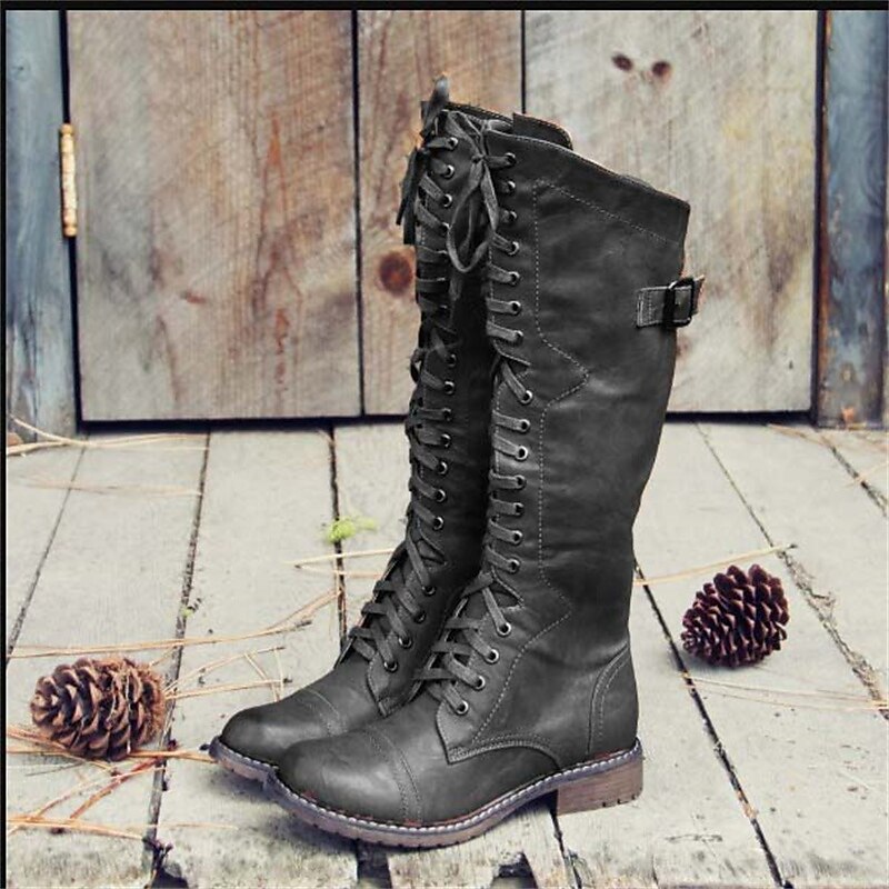 Bottes Hautes à Lacets Vintage Femme | Style Rustique et Confort Automnal