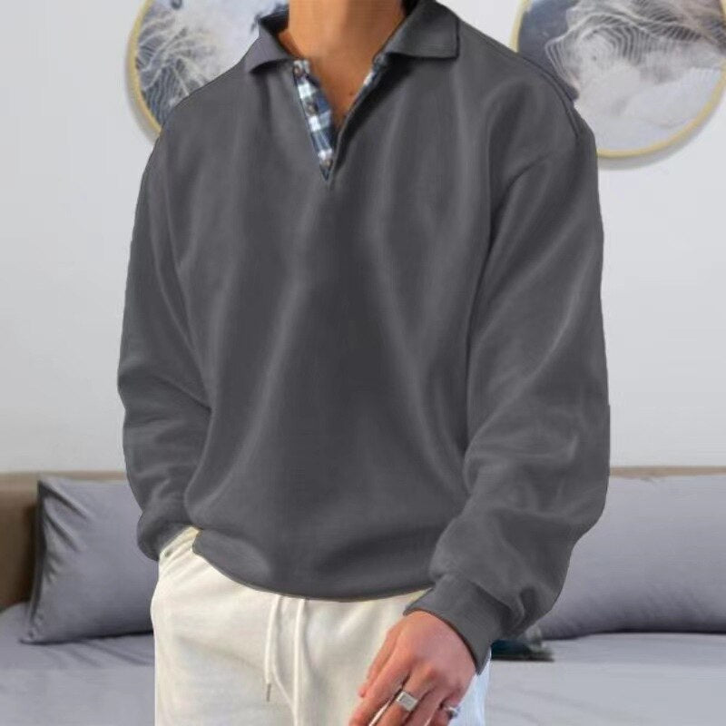 Bertrand | Sweatshirt Homme Uni à Col Revers Boutonné Coupe Ample Décontractée