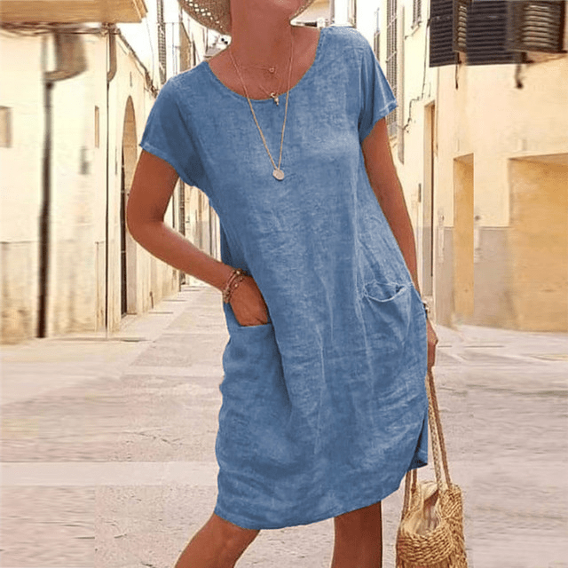 Robe décontractée à col rond avec poches – Légère, confortable & polyvalente