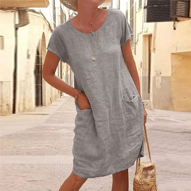 Robe décontractée à col rond avec poches – Légère, confortable & polyvalente