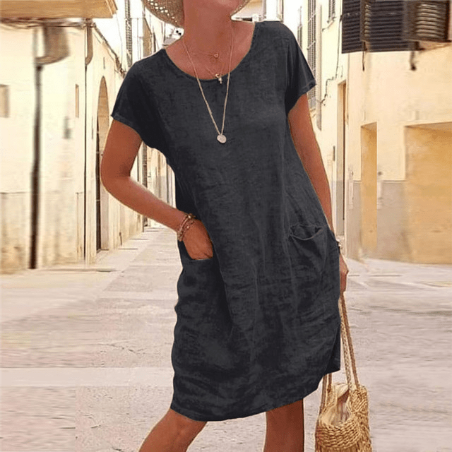 Robe décontractée à col rond avec poches – Légère, confortable & polyvalente