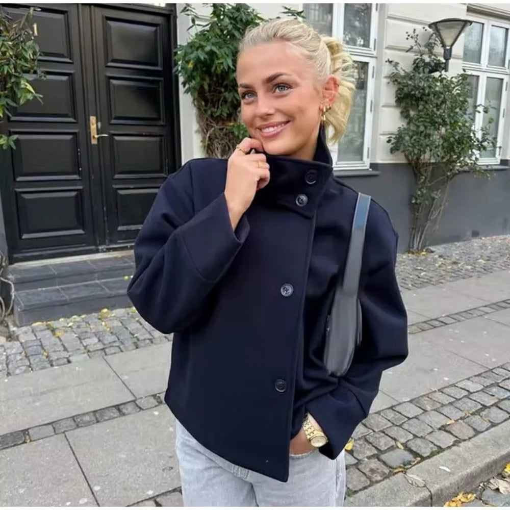 Veste Classique de Mi-Saison pour Femme – Col Montant et Coupe Courte