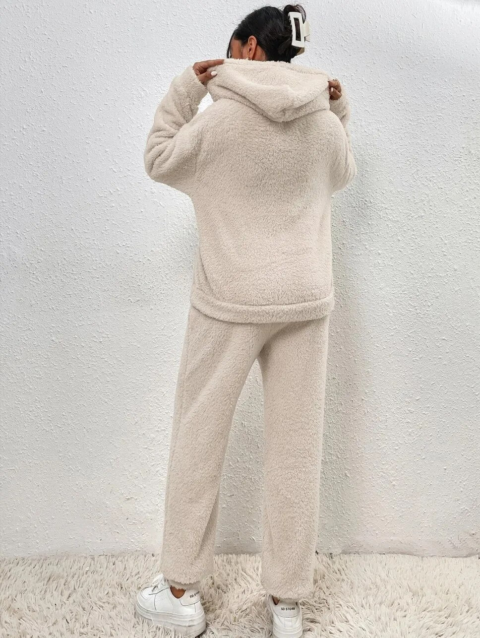 Louise | Ensemble lounge Teddy femme – Sweat à capuche et jogging assorti chaud et confortable