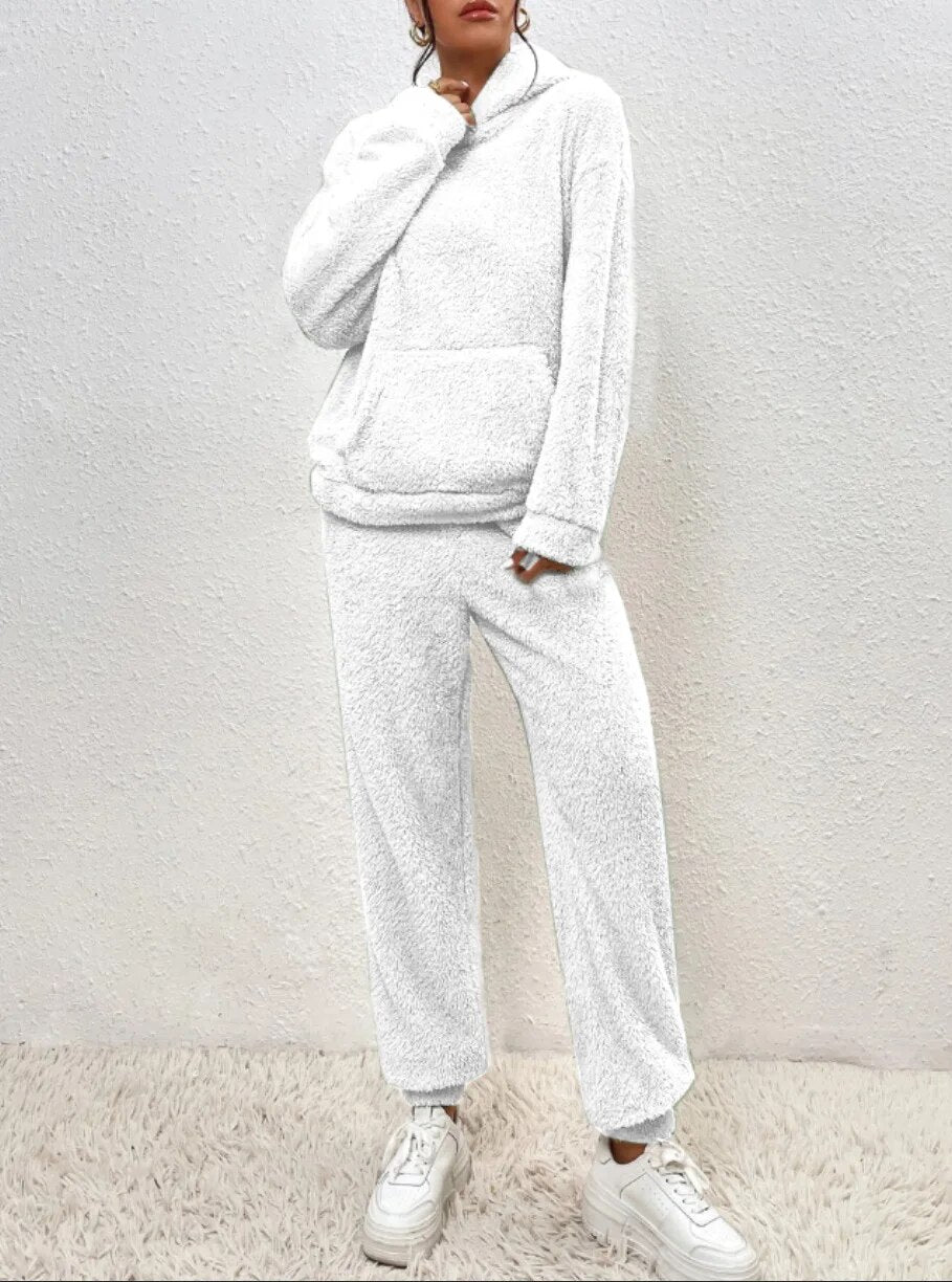 Louise | Ensemble lounge Teddy femme – Sweat à capuche et jogging assorti chaud et confortable