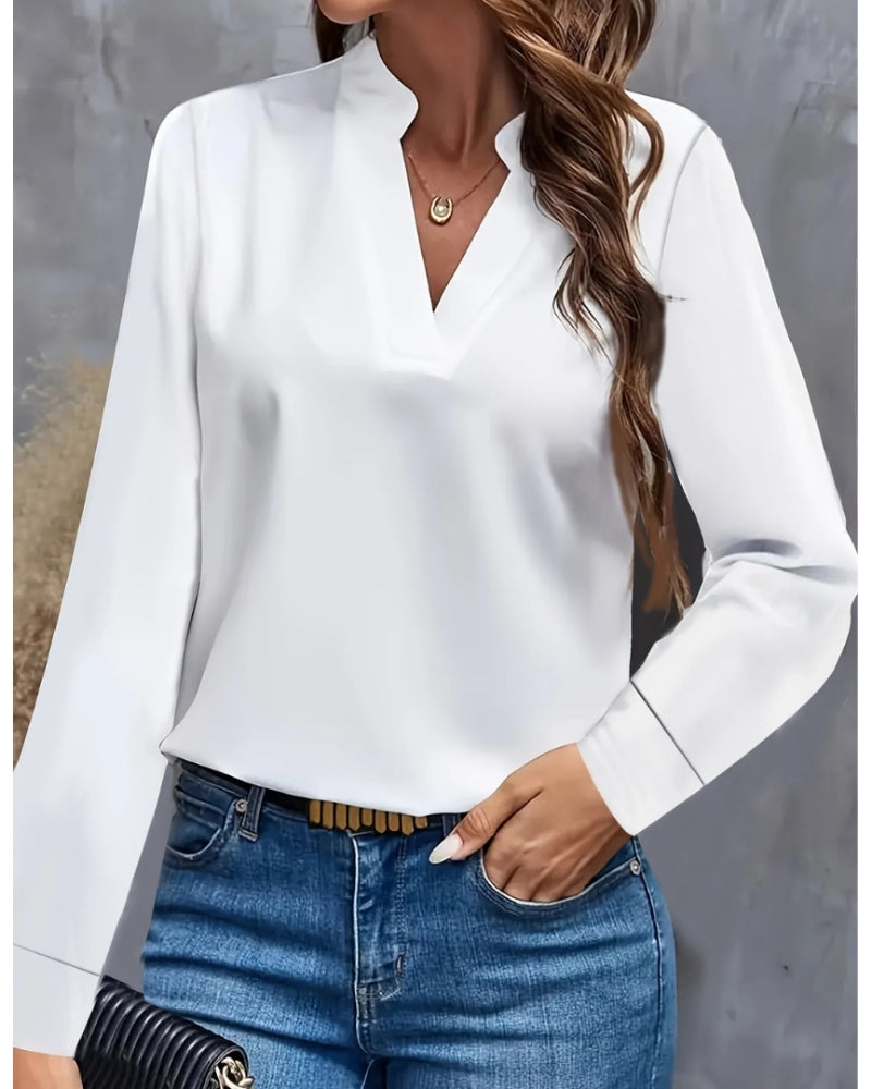 Blouse à Manches Longues avec Col V pour Femme – Silhouette Élégante et Structurée
