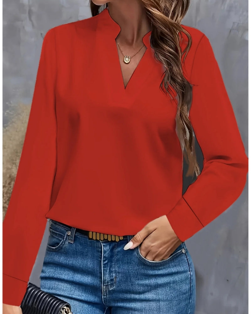 Blouse à Manches Longues avec Col V pour Femme – Silhouette Élégante et Structurée
