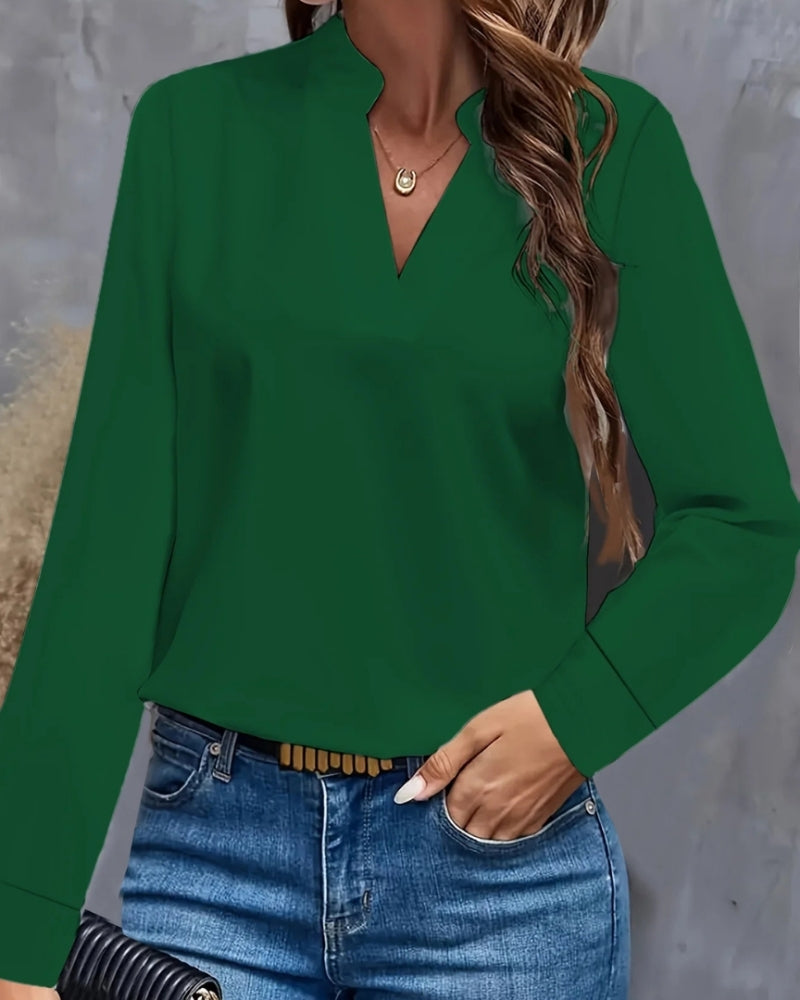 Blouse à Manches Longues avec Col V pour Femme – Silhouette Élégante et Structurée