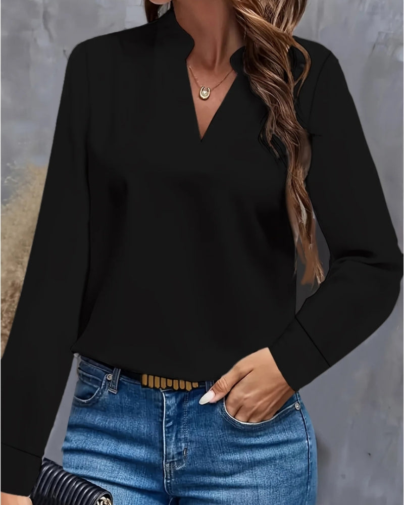 Blouse à Manches Longues avec Col V pour Femme – Silhouette Élégante et Structurée