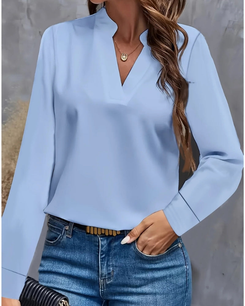 Blouse à Manches Longues avec Col V pour Femme – Silhouette Élégante et Structurée