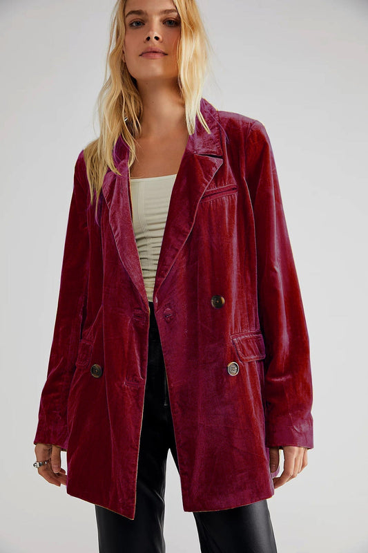 Jasmina | Blazer Femme en Velours à Boutons Croisés et Col Classique