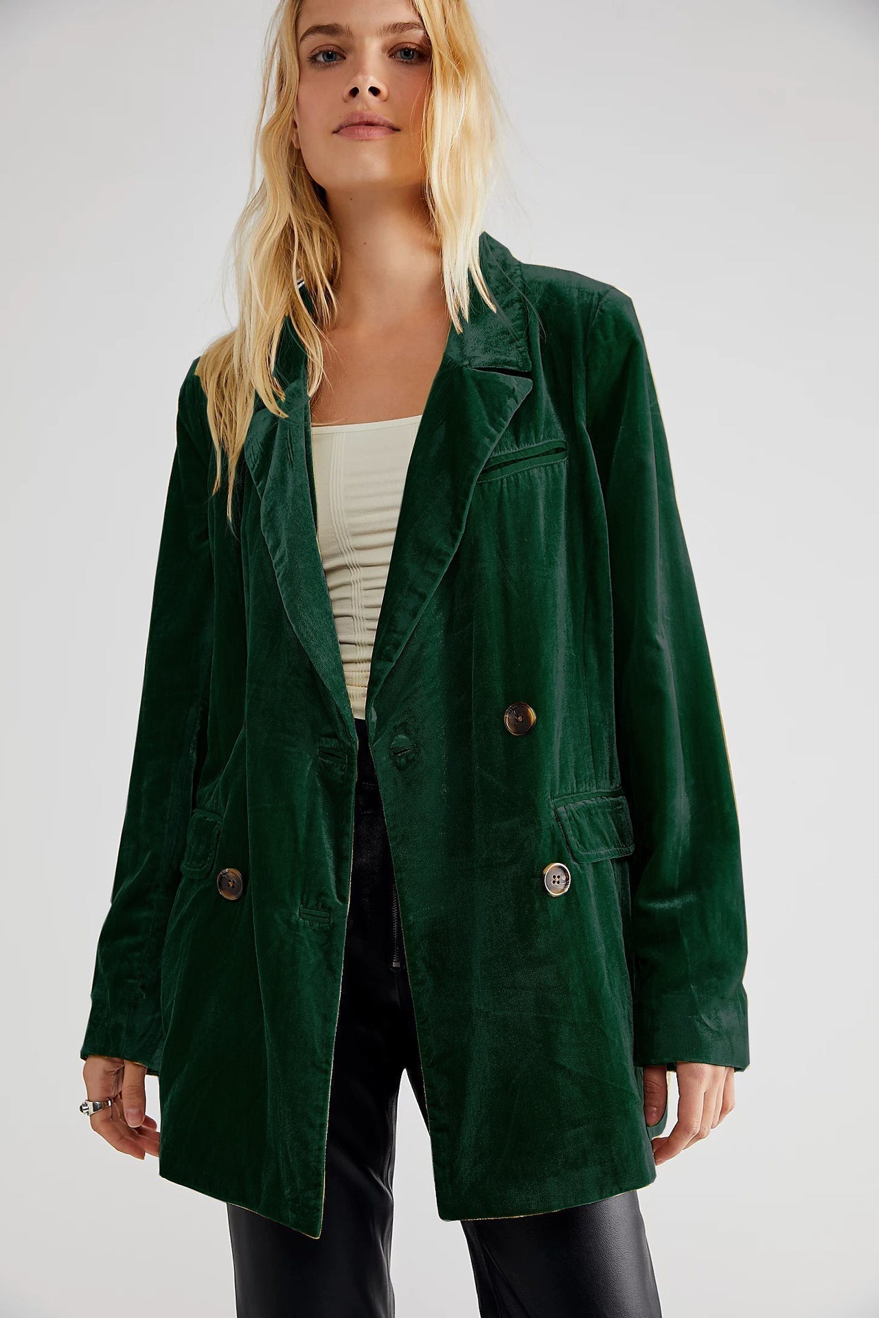 Jasmina | Blazer Femme en Velours à Boutons Croisés et Col Classique