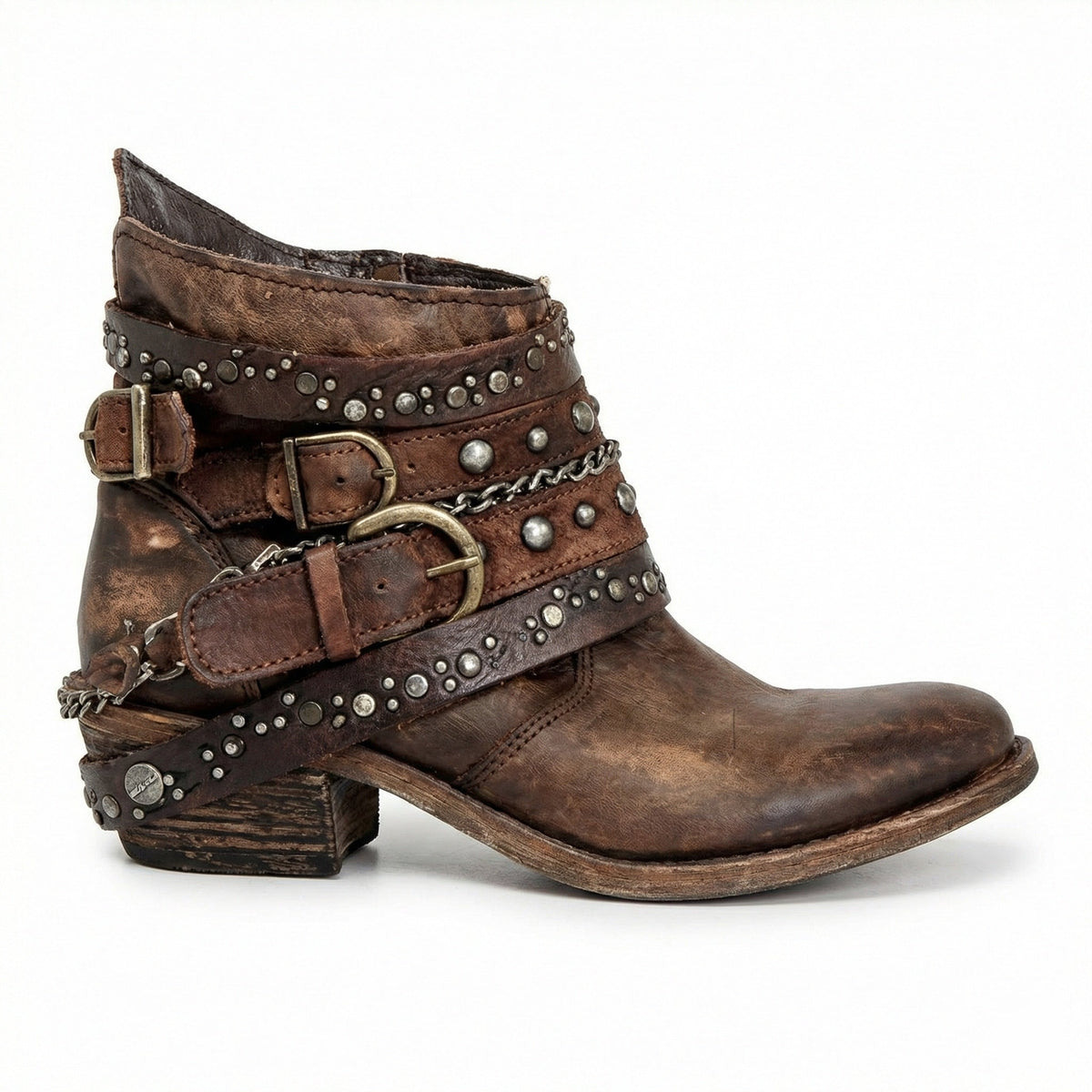 Bottines femme | Bottines à chaîne, brides et clous métalliques pour un style affirmé