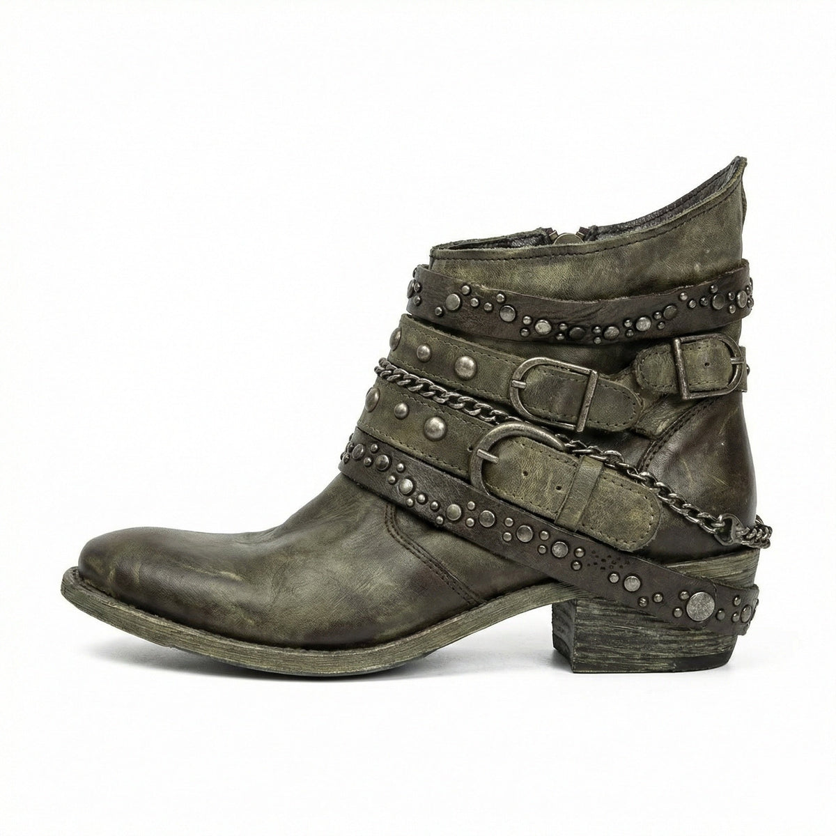 Bottines femme | Bottines à chaîne, brides et clous métalliques pour un style affirmé