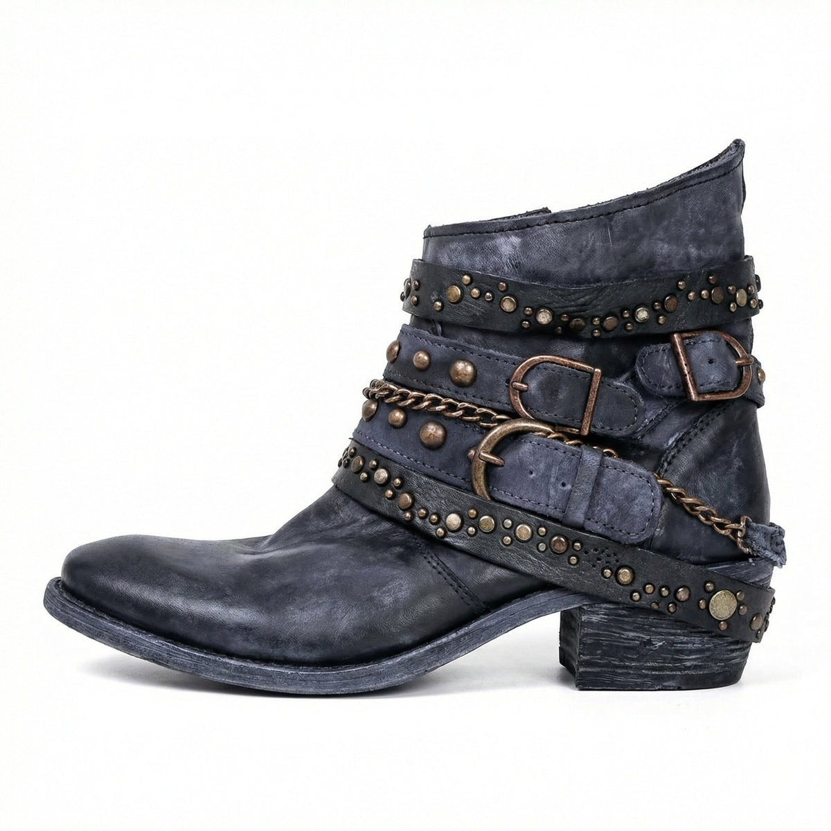 Bottines femme | Bottines à chaîne, brides et clous métalliques pour un style affirmé