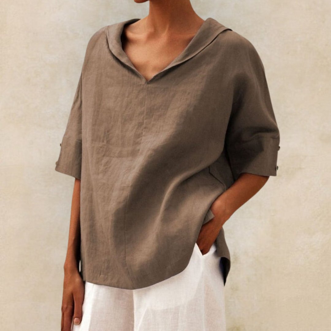 Blouse en Lin Élégante à Col V – Simplicité Raffinée & Confort Respirant