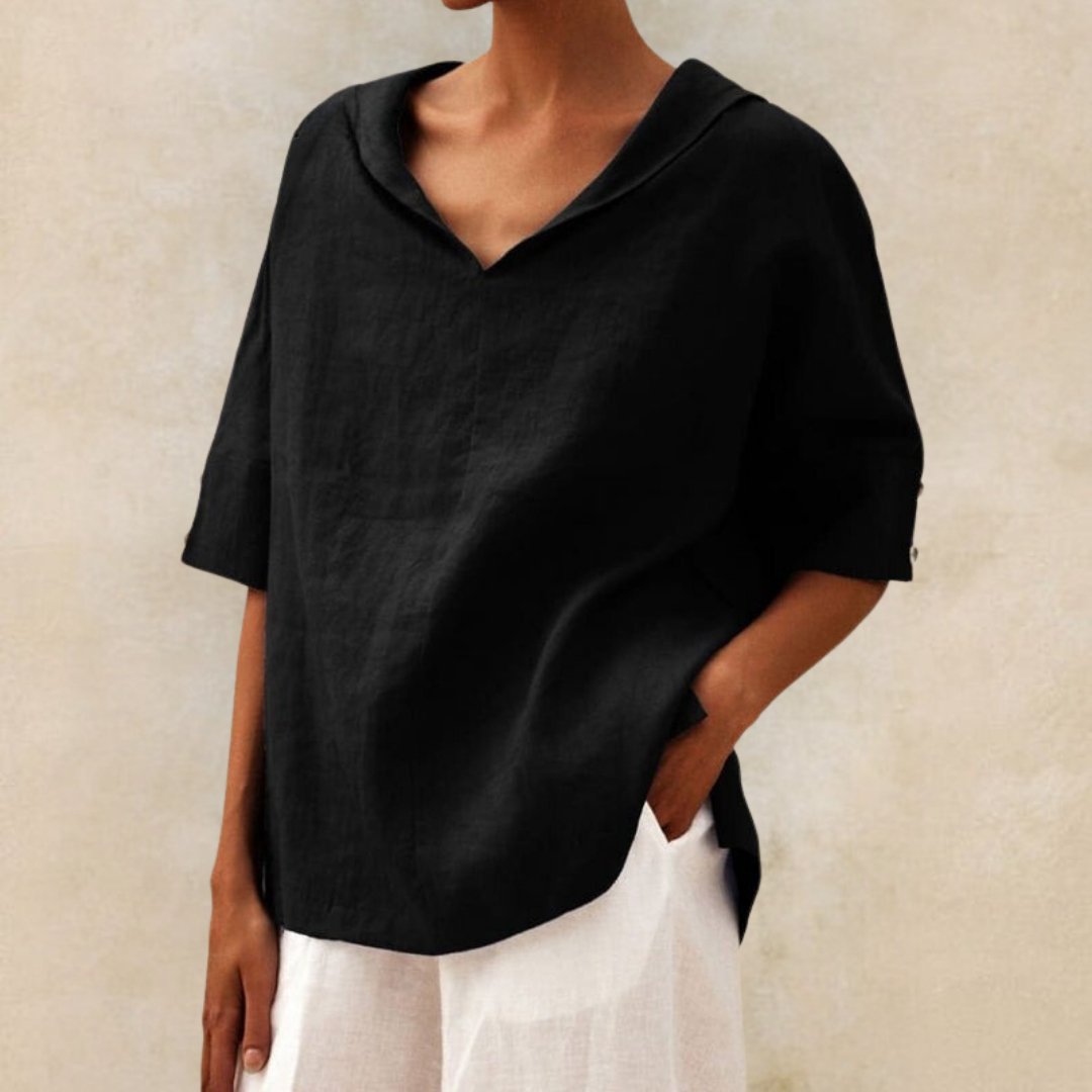 Blouse en Lin Élégante à Col V – Simplicité Raffinée & Confort Respirant