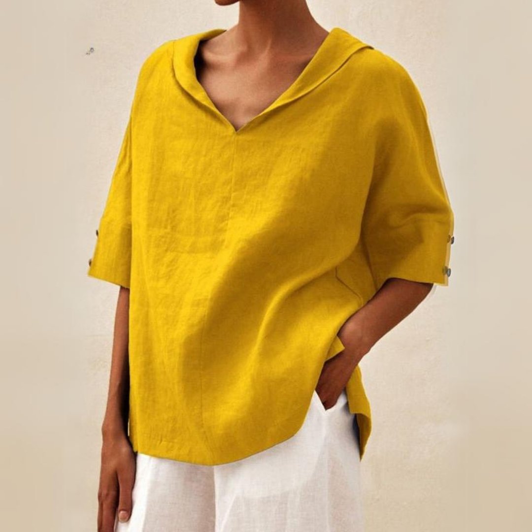 Blouse en Lin Élégante à Col V – Simplicité Raffinée & Confort Respirant