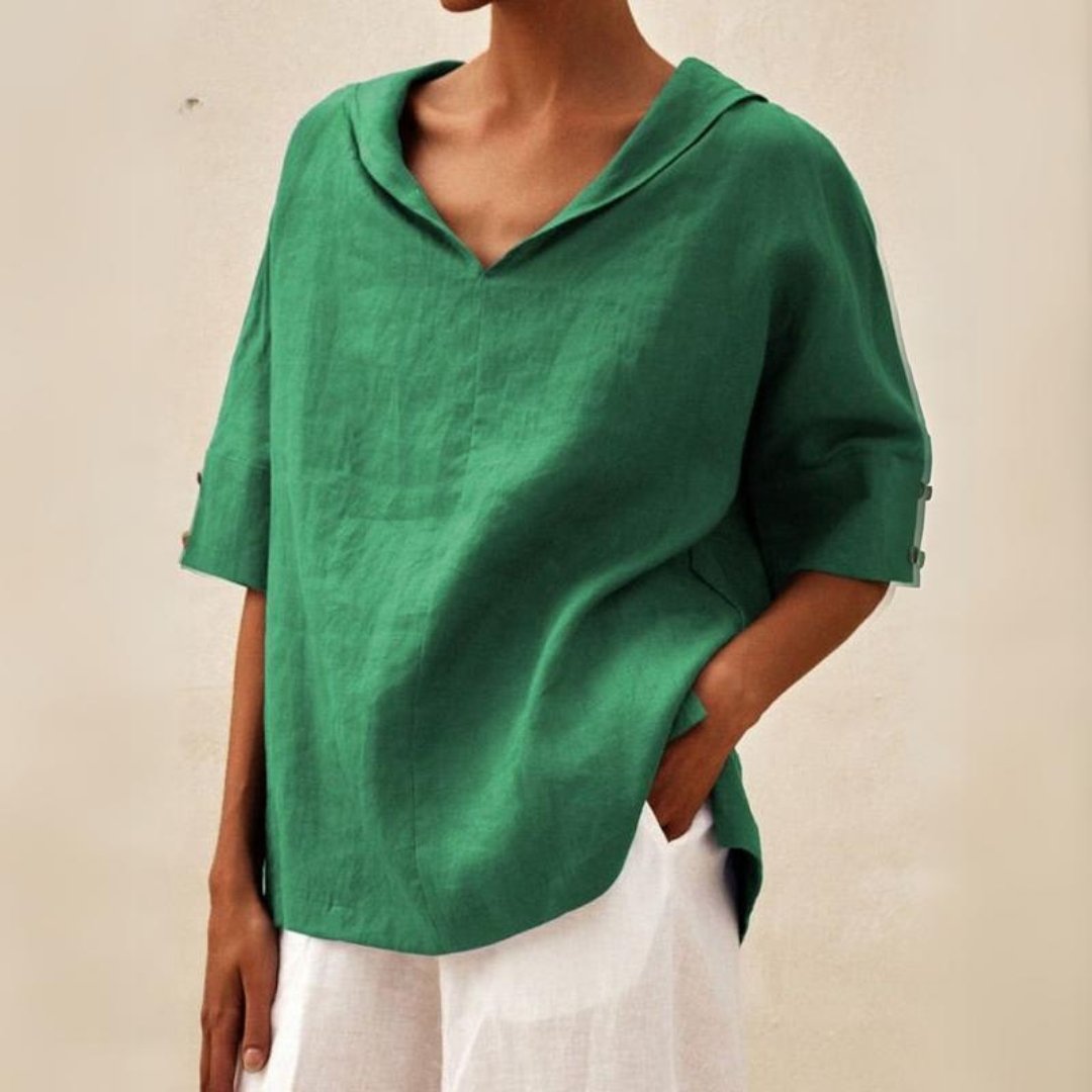 Blouse en Lin Élégante à Col V – Simplicité Raffinée & Confort Respirant