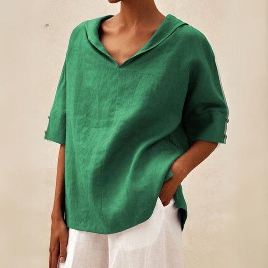 Blouse en Lin Élégante à Col V – Simplicité Raffinée & Confort Respirant