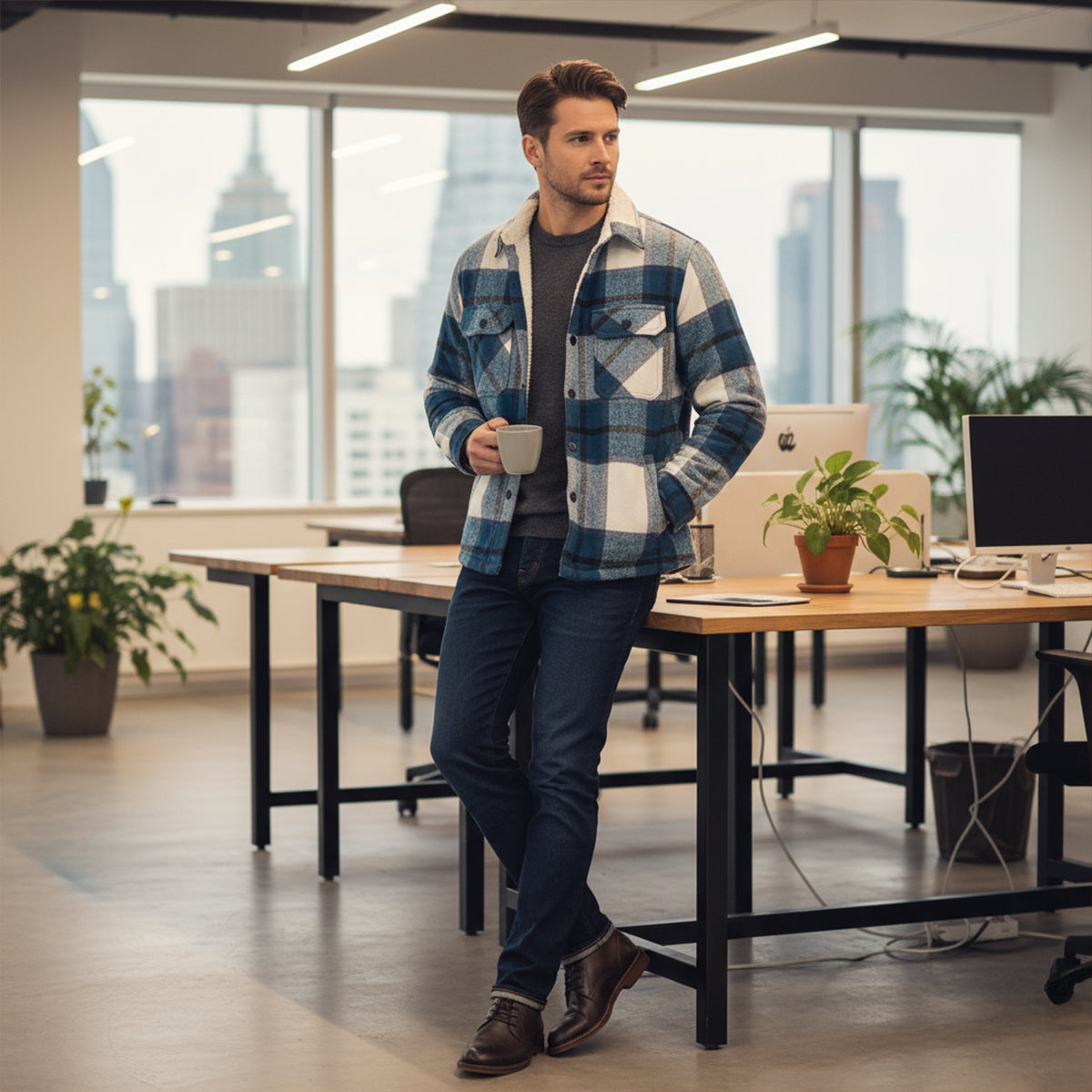 Surchemise Flannel Homme | Chemise à Carreaux Doublée Polaire Chaude