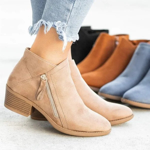 Liliane | Bottines Femme Talon Bloc Effet Suède avec Fermeture Latérale
