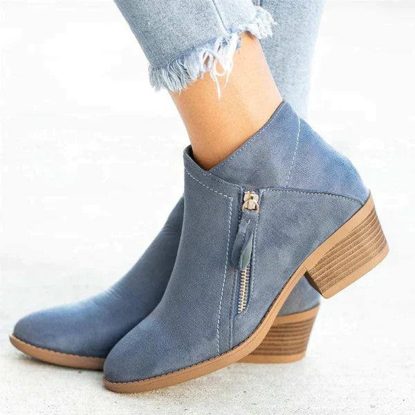 Liliane | Bottines Femme Talon Bloc Effet Suède avec Fermeture Latérale
