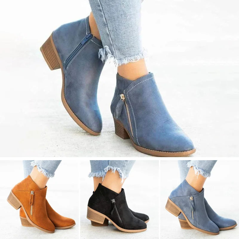 Liliane | Bottines Femme Talon Bloc Effet Suède avec Fermeture Latérale