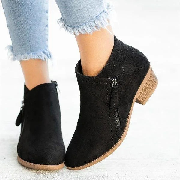 Liliane | Bottines Femme Talon Bloc Effet Suède avec Fermeture Latérale