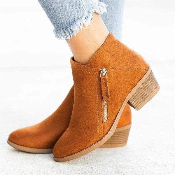 Liliane | Bottines Femme Talon Bloc Effet Suède avec Fermeture Latérale