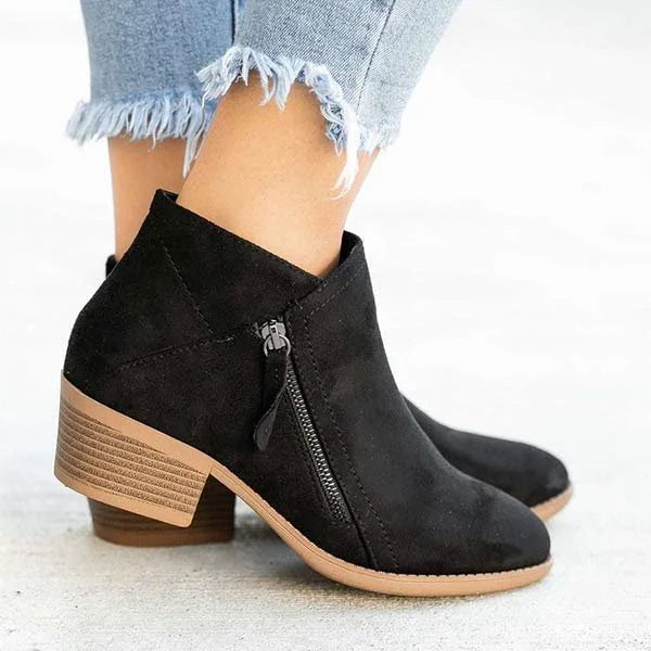Liliane | Bottines Femme Talon Bloc Effet Suède avec Fermeture Latérale