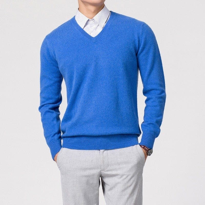 Pull Homme en Cachemire avec Col V – Luxueux, Confortable & Élégant
