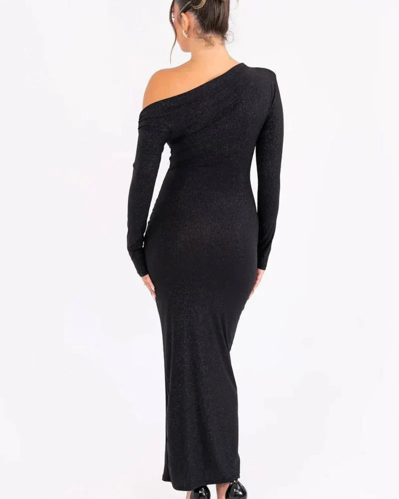 Robe Longue Isabella à Paillettes One-Shoulder