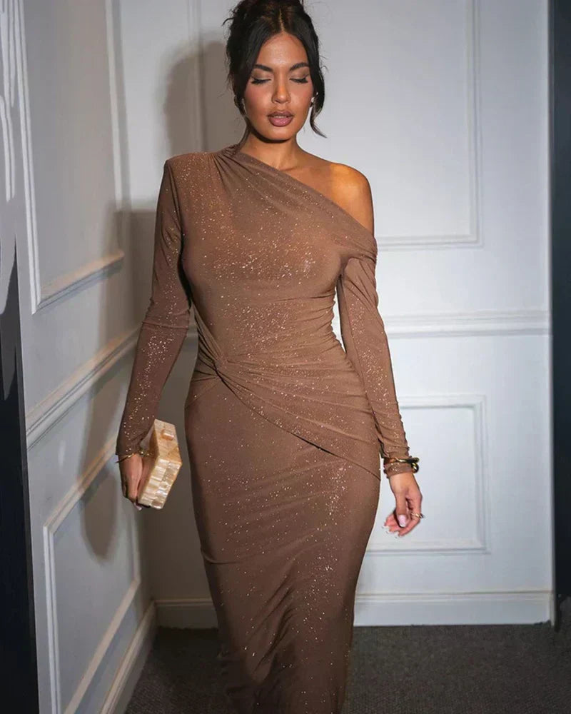 Robe Longue Isabella à Paillettes One-Shoulder