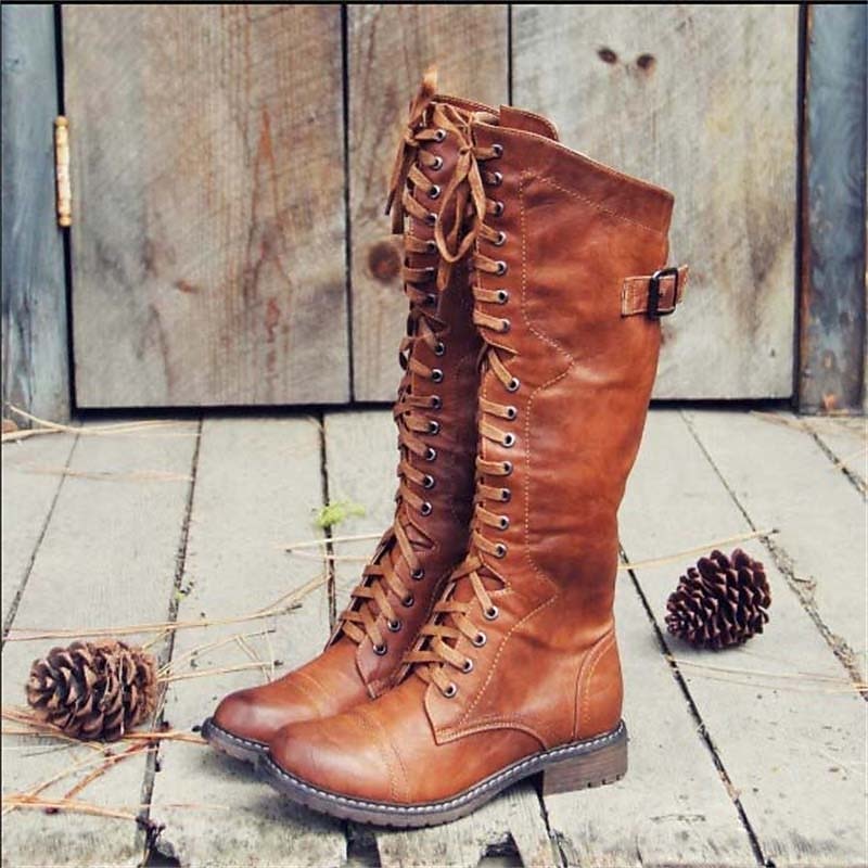 Bottes Hautes à Lacets Vintage Femme | Style Rustique et Confort Automnal