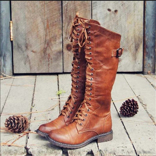 Bottes Hautes à Lacets Vintage Femme | Style Rustique et Confort Automnal