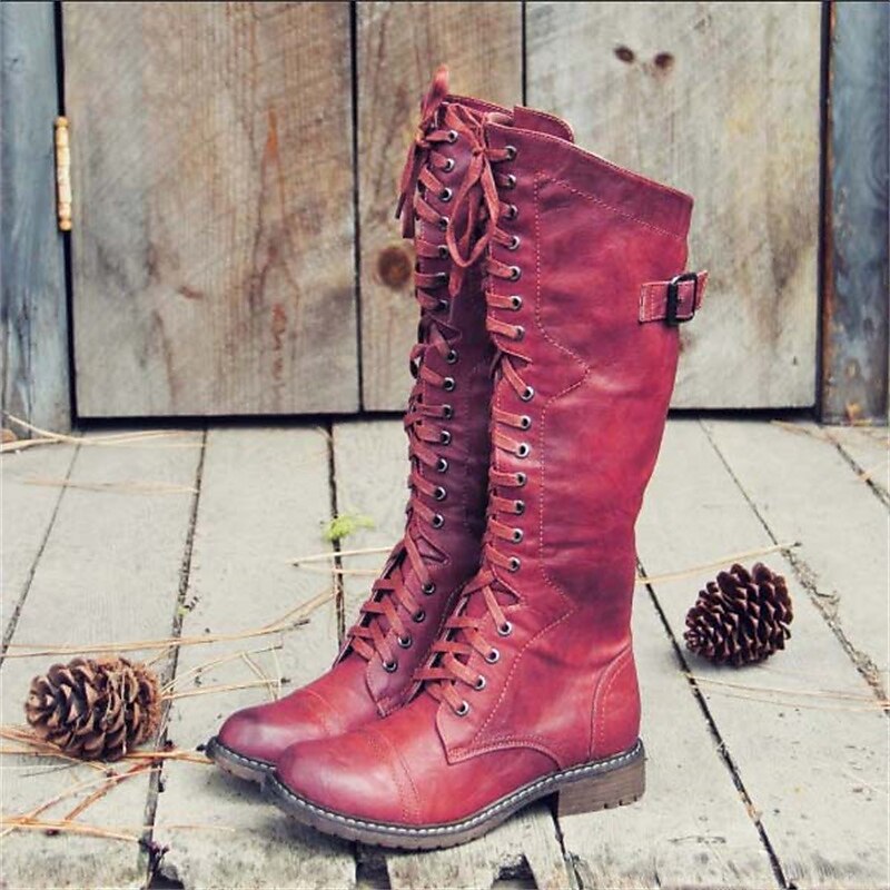 Bottes Hautes à Lacets Vintage Femme | Style Rustique et Confort Automnal