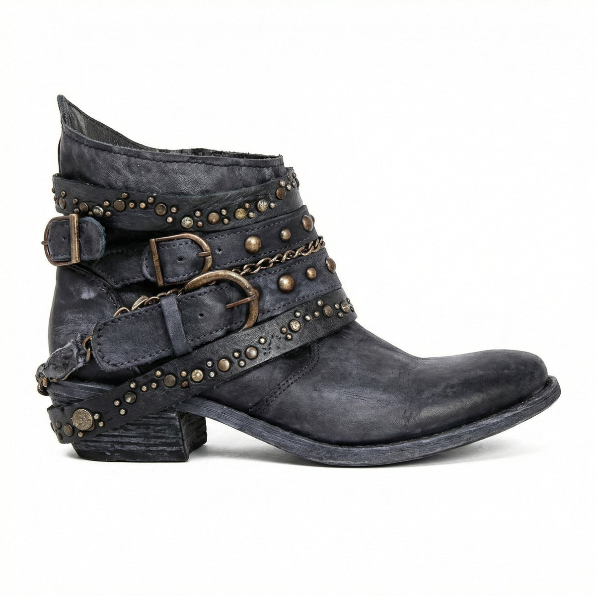 Bottines femme | Bottines à chaîne, brides et clous métalliques pour un style affirmé