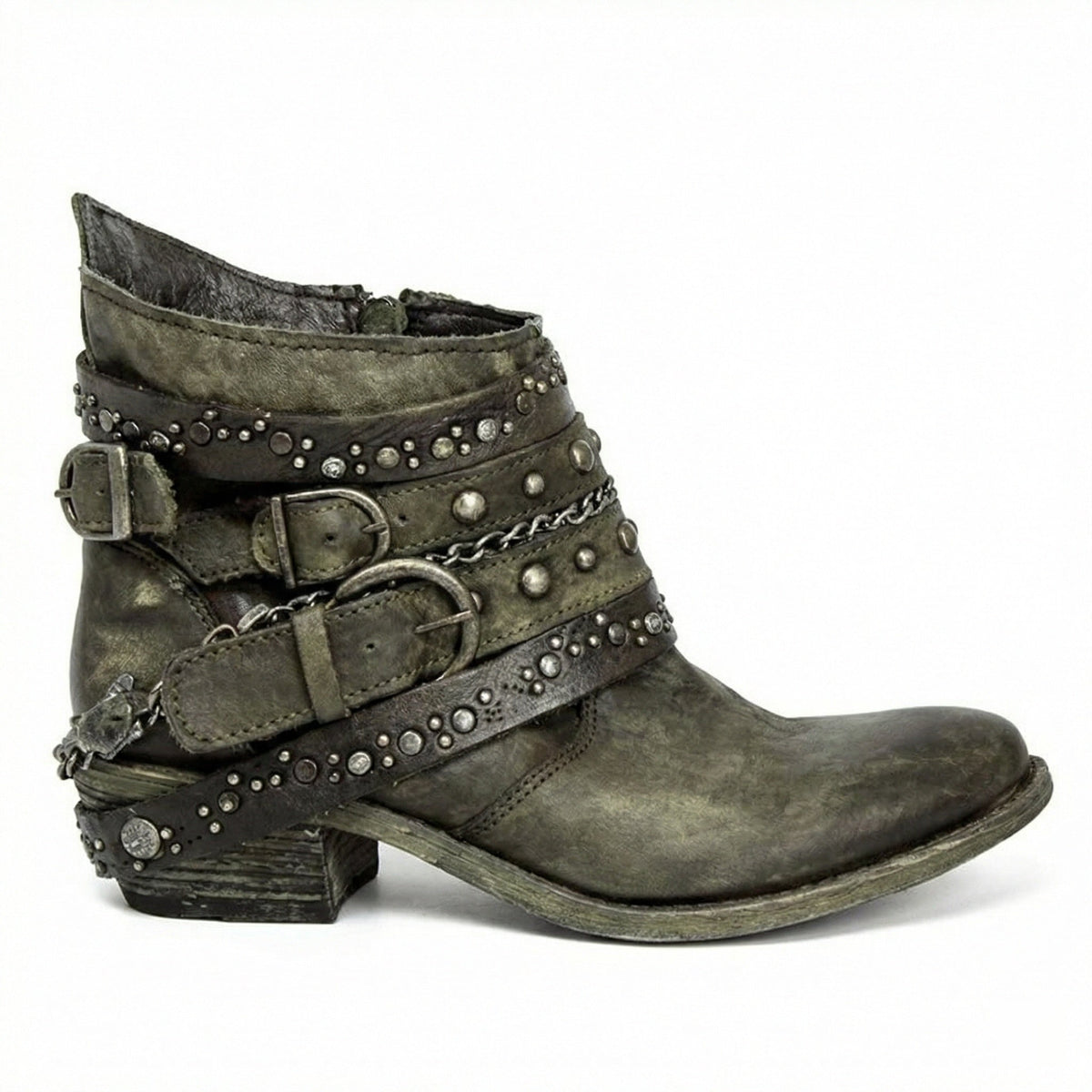 Bottines femme | Bottines à chaîne, brides et clous métalliques pour un style affirmé